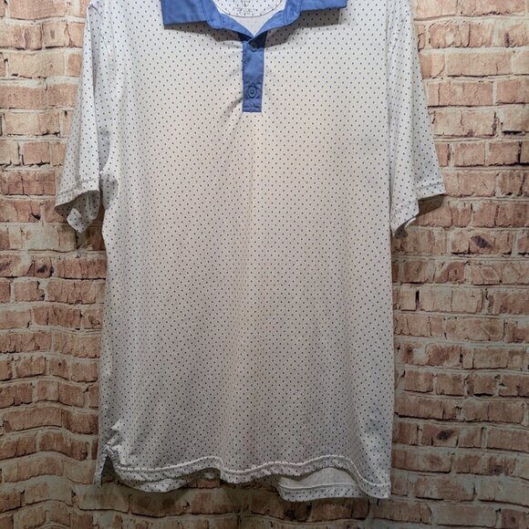 Graham Luxe Golf Polo White/Blue Dots and Collar Performance Size Large - Picture 2 of 13